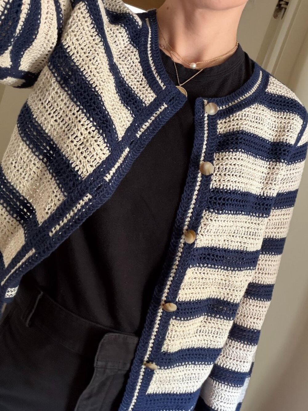 Sezane Onais Cardigan in Marine/Ecru - Size M